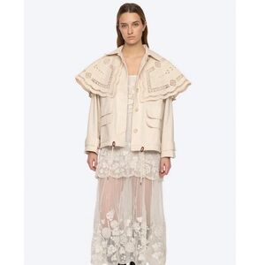 ISO Sea New York MARIE Embroidery Cape Jacket, Cream